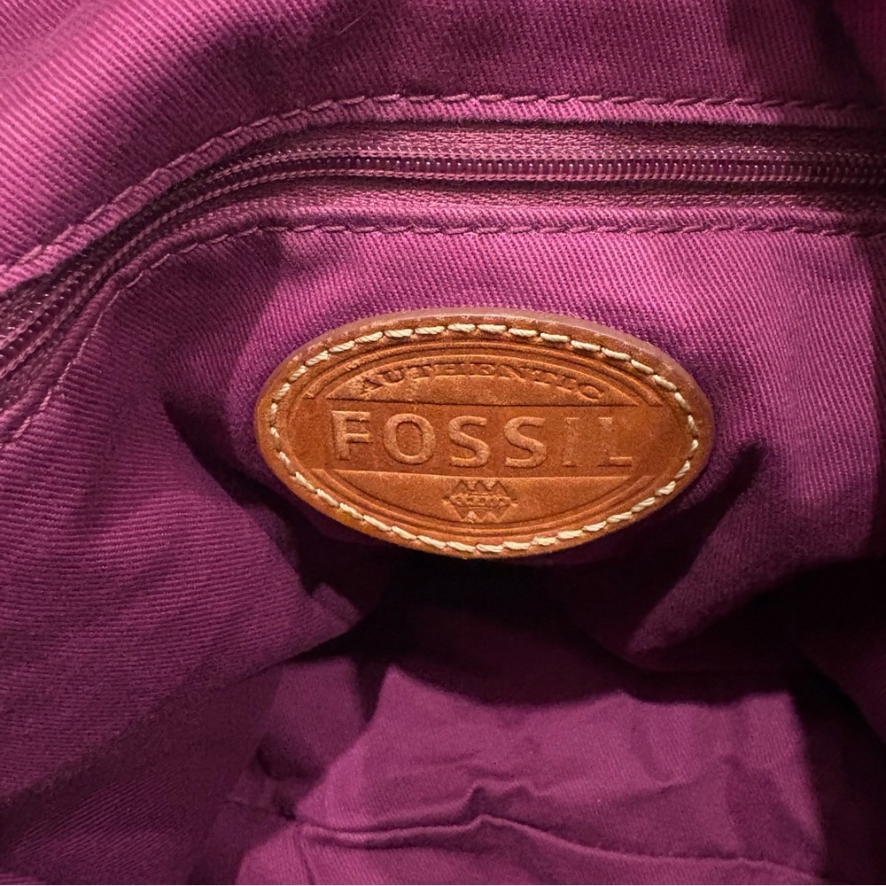Vtg Fossil Magenta Hobo Double Strap Hobo Pebbled Leather Shoulder Crossbody Bag - Picture 8 of 16